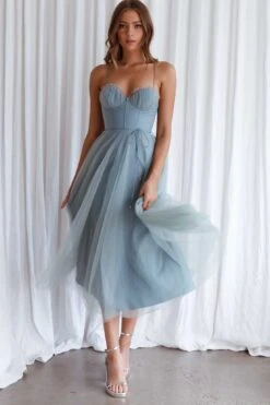 Smitten Sweetheart Neckline Chiffon Midi Dress Sage -Bridal Dr. Denim Store 63309J01SAGE 5