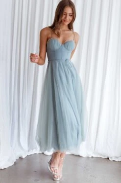 Smitten Sweetheart Neckline Chiffon Midi Dress Sage -Bridal Dr. Denim Store 63309J01SAGE 7