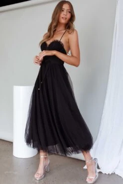 Smitten Sweetheart Neckline Chiffon Midi Dress Black -Bridal Dr. Denim Store 63309J01 20BLACK 2