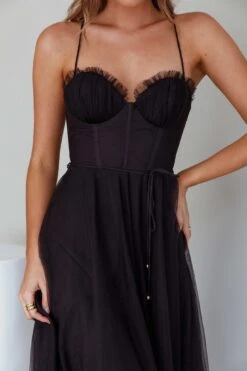 Smitten Sweetheart Neckline Chiffon Midi Dress Black -Bridal Dr. Denim Store 63309J01 20BLACK 4