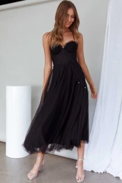 Smitten Sweetheart Neckline Chiffon Midi Dress Black -Bridal Dr. Denim Store 63309J01 20BLACK 5