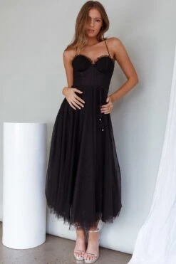 Smitten Sweetheart Neckline Chiffon Midi Dress Black -Bridal Dr. Denim Store 63309J01 20BLACK 7