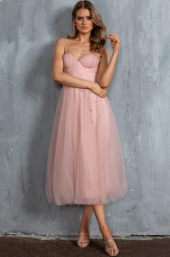 Smitten Sweetheart Neckline Chiffon Midi Dress Blush -Bridal Dr. Denim Store 63309J01 20BLUSH 2