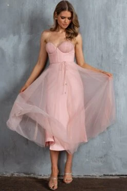 Smitten Sweetheart Neckline Chiffon Midi Dress Blush -Bridal Dr. Denim Store 63309J01 20BLUSH 4