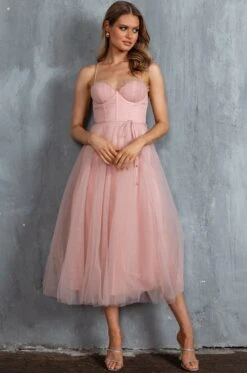 Smitten Sweetheart Neckline Chiffon Midi Dress Blush -Bridal Dr. Denim Store 63309J01 20BLUSH 5