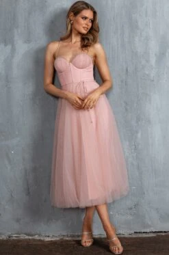 Smitten Sweetheart Neckline Chiffon Midi Dress Blush -Bridal Dr. Denim Store 63309J01 20BLUSH 6