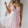 Smitten Sweetheart Neckline Chiffon Mini Party Dress Blush