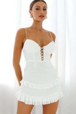 Hemingway Criss-Cross Bust Frill Trim Dress Floral Print White -Bridal Dr. Denim Store 63347J WHITE 7