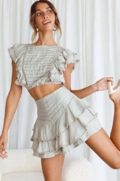 Wild And Free Pintuck Pleat And Layered Ruffle Shorts Pistachio -Bridal Dr. Denim Store 63362D S PISTACHIO 4