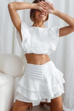 Wild And Free Pintuck Pleat And Layered Ruffle Shorts White -Bridal Dr. Denim Store 63362D S WHITE 4