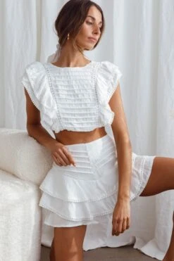 Wild And Free Pintuck Pleat And Layered Ruffle Shorts White -Bridal Dr. Denim Store 63362D S WHITE 5