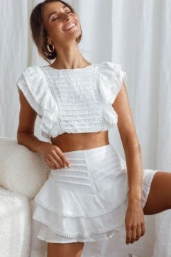 Wild And Free Pintuck Pleat And Layered Ruffle Shorts White -Bridal Dr. Denim Store 63362D S WHITE 7