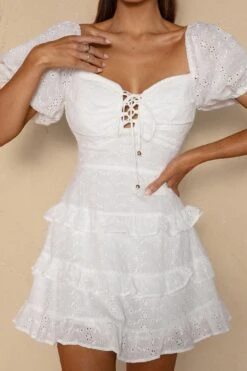 Beach Bliss Lace-Up Bust Eyelet Dress White -Bridal Dr. Denim Store 63384J01 20WHITE 4