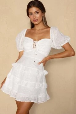 Beach Bliss Lace-Up Bust Eyelet Dress White -Bridal Dr. Denim Store 63384J01 20WHITE 5