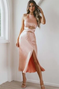 Social Butterfly Cut-Out Waist Midi Dress Rose -Bridal Dr. Denim Store 63398J03 20ROSE 7