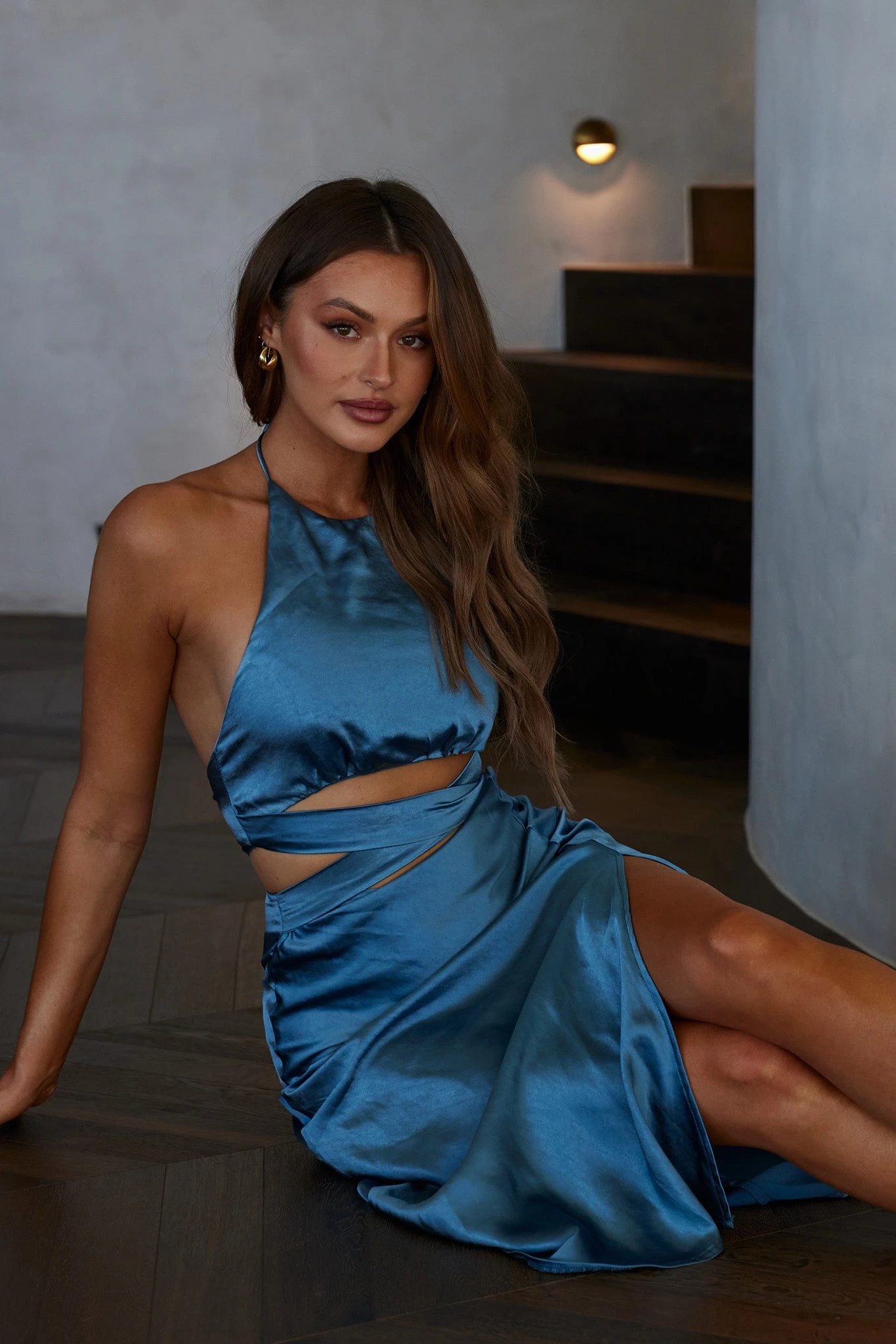 Social Butterfly Cut-Out Waist Midi Dress Midnight Blue 4 Social Butterfly Cut-Out Waist Midi Dress Midnight Blue - Image 4