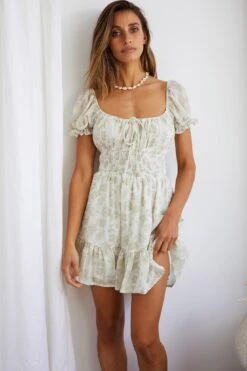 Amilie Shirred Waist Sundress Floral Mint -Bridal Dr. Denim Store 63405J02 20MINT 7