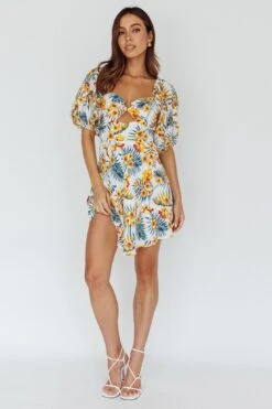 Alpha Cut-Out Bodice Mini Dress Floral White -Bridal Dr. Denim Store 63418D 20WHITE 2