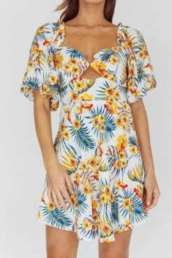 Alpha Cut-Out Bodice Mini Dress Floral White -Bridal Dr. Denim Store 63418D 20WHITE 4