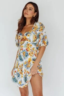 Alpha Cut-Out Bodice Mini Dress Floral White -Bridal Dr. Denim Store 63418D 20WHITE 5