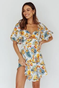 Alpha Cut-Out Bodice Mini Dress Floral White -Bridal Dr. Denim Store 63418D 20WHITE 6