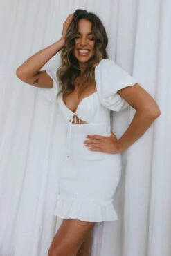Aperol Spritz Shirred Bodice Puff Sleeve Mini Dress White 13 Aperol Spritz Shirred Bodice Puff Sleeve Mini Dress White -Bridal Dr. Denim Store 63445J01 20WHITE 5
