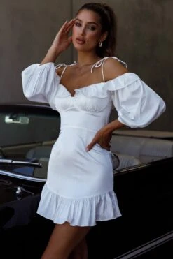 Ode To Love Sweetheart Neckline Balloon Sleeve Dress White -Bridal Dr. Denim Store 63454B01 20WHITE 2