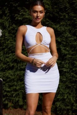 St. Barts Drawstring Bust Cut-Out Bodice Mini Dress White -Bridal Dr. Denim Store 63513B 20WHITE 2