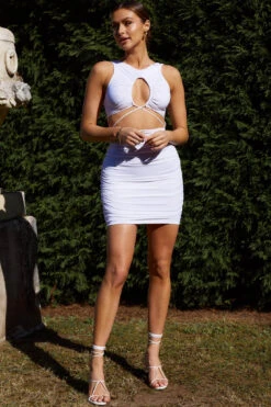 St. Barts Drawstring Bust Cut-Out Bodice Mini Dress White -Bridal Dr. Denim Store 63513B 20WHITE 8