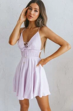Oleander Lace-Up Bust Tied Back Satin Mini Dress Blush -Bridal Dr. Denim Store 63535J 20BLUSH 2