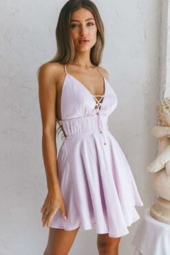 Oleander Lace-Up Bust Tied Back Satin Mini Dress Blush -Bridal Dr. Denim Store 63535J 20BLUSH 4