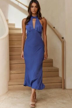 Madison Avenue Keyhole Bust Halterneck Midi Dress Blue -Bridal Dr. Denim Store 63545J BLUE 6
