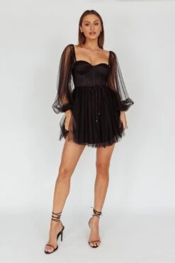 Fairytale Dream Sheer Sleeve Mini Dress Black -Bridal Dr. Denim Store 63830B 20BLACK 2