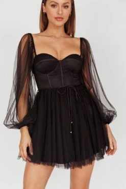 Fairytale Dream Sheer Sleeve Mini Dress Black -Bridal Dr. Denim Store 63830B 20BLACK 4