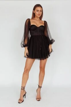 Fairytale Dream Sheer Sleeve Mini Dress Black -Bridal Dr. Denim Store 63830B 20BLACK 5