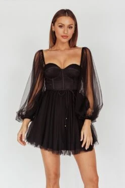 Fairytale Dream Sheer Sleeve Mini Dress Black -Bridal Dr. Denim Store 63830B 20BLACK 7