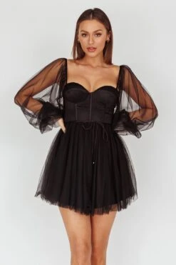 Fairytale Dream Sheer Sleeve Mini Dress Black -Bridal Dr. Denim Store 63830B 20BLACK 8