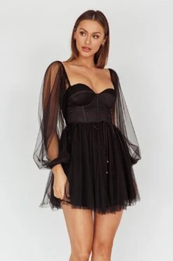 Fairytale Dream Sheer Sleeve Mini Dress Black -Bridal Dr. Denim Store 63830B 20BLACK 9