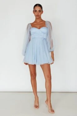 Fairytale Dream Sheer Sleeve Mini Dress Blue -Bridal Dr. Denim Store 63830B 20BLUE 2