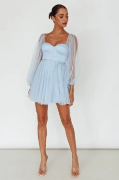 Fairytale Dream Sheer Sleeve Mini Dress Blue -Bridal Dr. Denim Store 63830B 20BLUE 5
