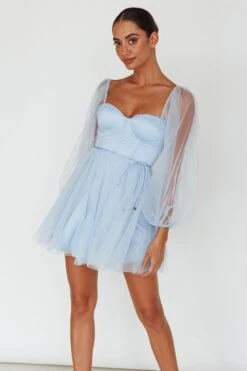 Fairytale Dream Sheer Sleeve Mini Dress Blue -Bridal Dr. Denim Store 63830B 20BLUE 6