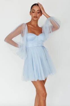 Fairytale Dream Sheer Sleeve Mini Dress Blue -Bridal Dr. Denim Store 63830B 20BLUE 7