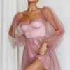 Fairytale Dream Sheer Sleeve Mini Dress Rose