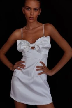 Lilly Bow Diamante Mini Dress White