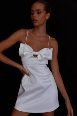 Lilly Bow Diamante Mini Dress White 16 Lilly Bow Diamante Mini Dress White -Bridal Dr. Denim Store 63845J 20WHITE 8