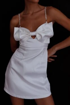 Lilly Bow Diamante Mini Dress White 17 Lilly Bow Diamante Mini Dress White -Bridal Dr. Denim Store 63845J 20WHITE 9