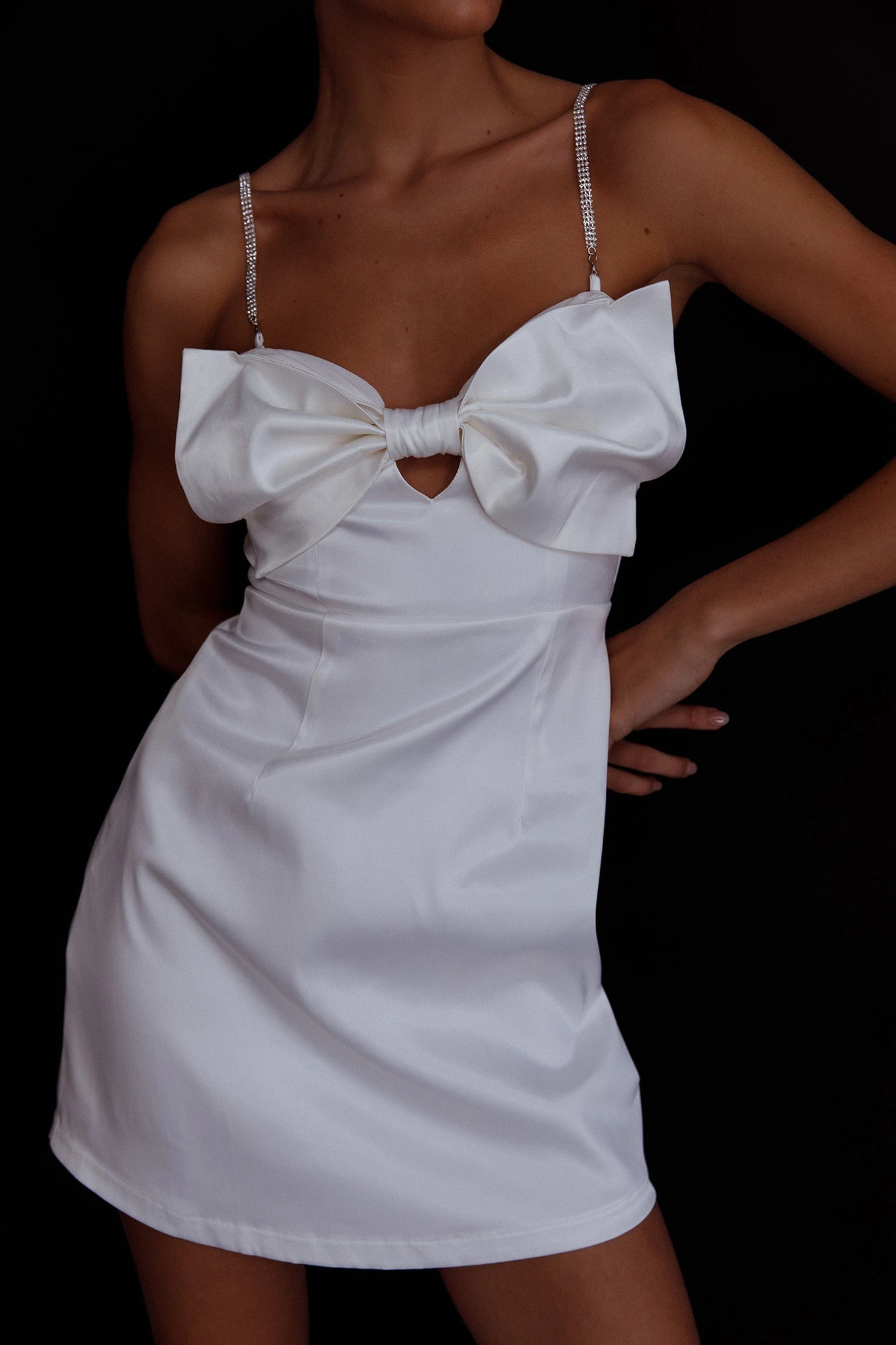 Lilly Bow Diamante Mini Dress White 9 Lilly Bow Diamante Mini Dress White - Image 9