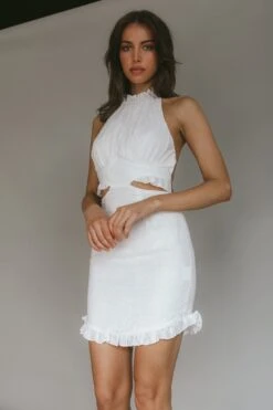 Giovana Halterneck Frill Mini Dress White -Bridal Dr. Denim Store 63916B 20WHITE 8