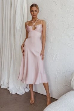 Emmalie Satin Midi Dress Pink