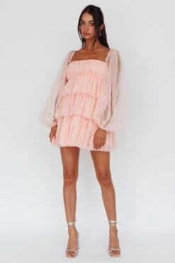 Spring Morning Long Sleeve Tiered Mini Dress Pink -Bridal Dr. Denim Store 64211B 20PINK 2